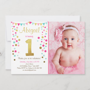 Little sparkle pink gold mint birthday invitation