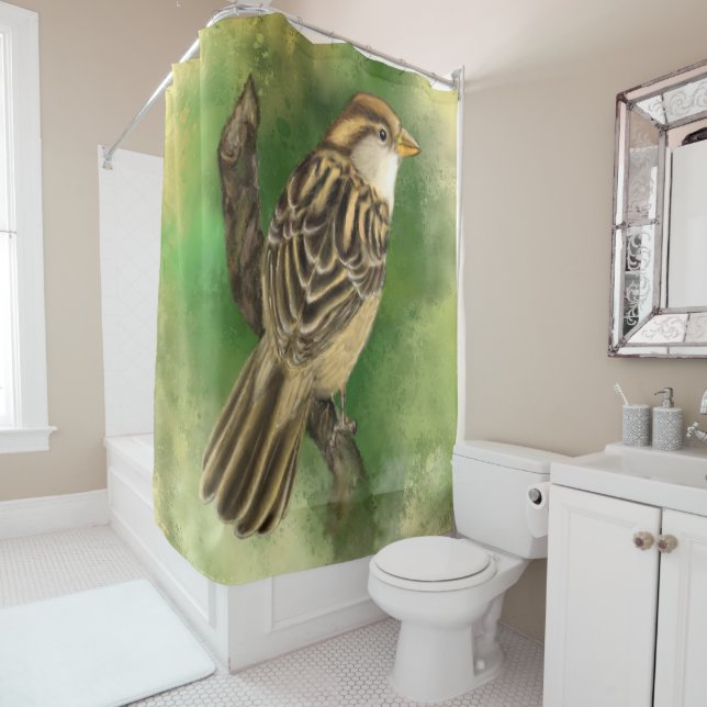 Little Sparrow Shower Curtain - Green (In Situ)