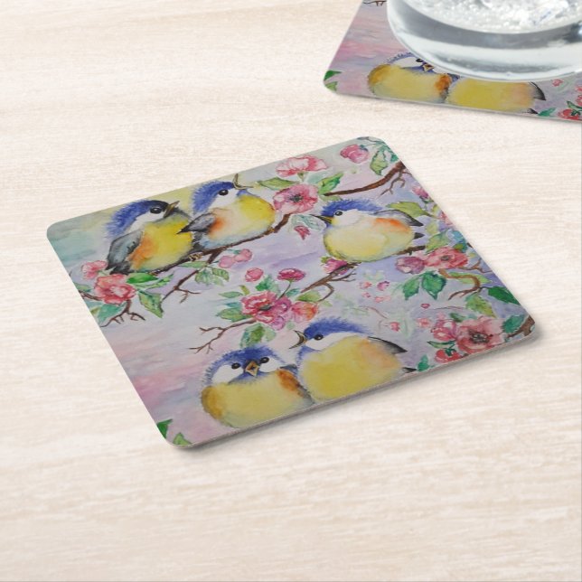 Little Sparrows Spring Paper Coaster (Angled)