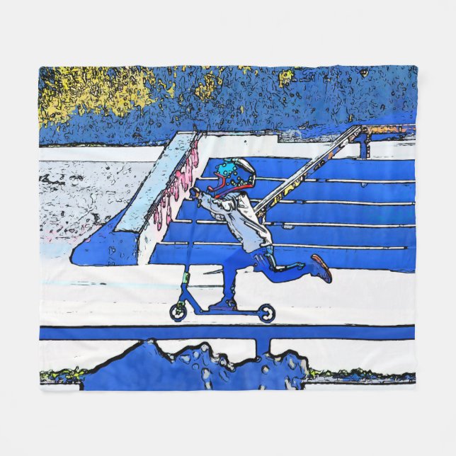 Little Speedster - Stunt Scooter Rider Fleece Blanket (Front (Horizontal))