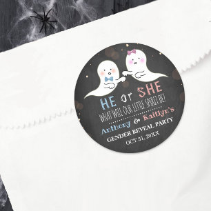 Little Spirit Halloween Ghosts Gender Reveal Party Classic Round Sticker