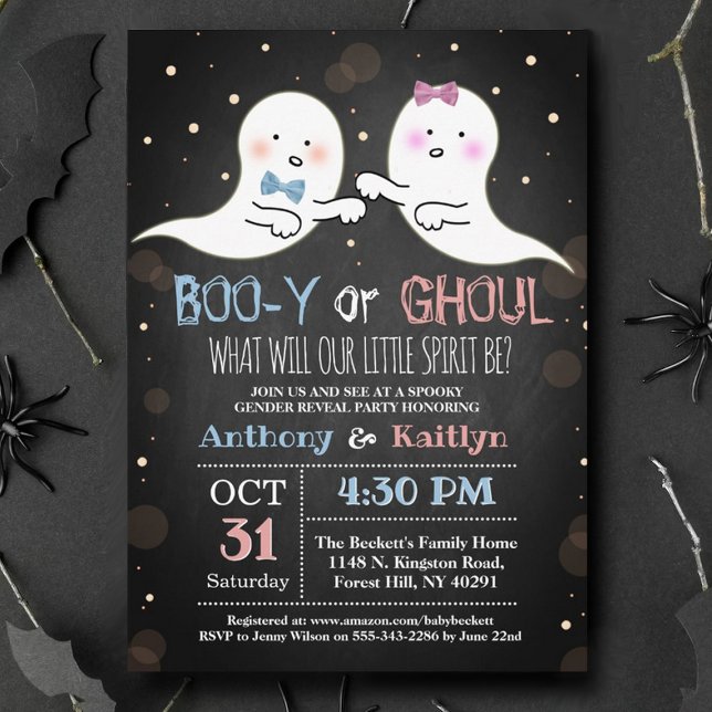 Little Spirit Halloween Ghosts Gender Reveal Party Invitation (Creator Uploaded)
