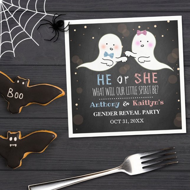 Little Spirit Halloween Ghosts Gender Reveal Party Napkin (Creator Uploaded)