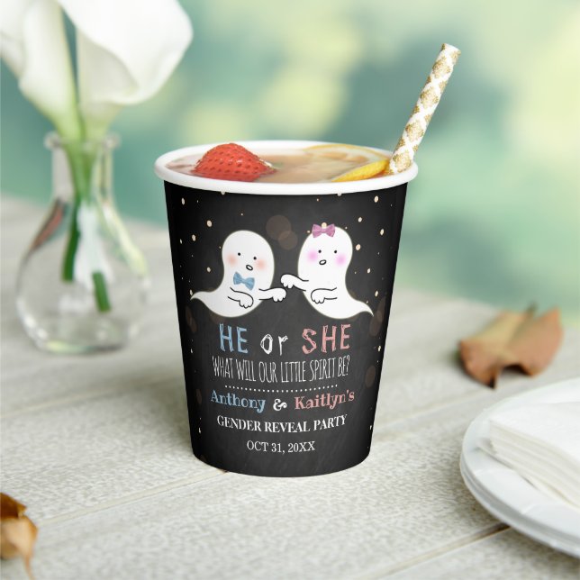 Little Spirit Halloween Ghosts Gender Reveal Party Paper Cups (Insitu)