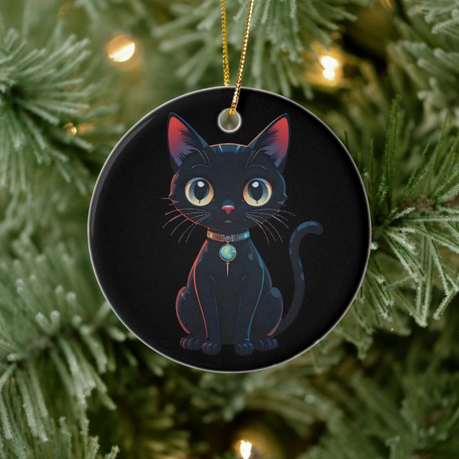 Little Spooky Black Cat Ceramic Tree Decoration (Tree)