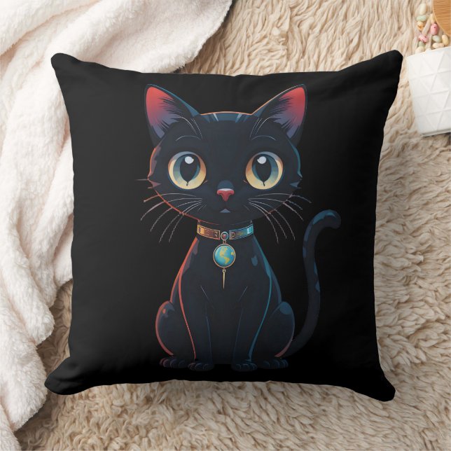 Little Spooky Black Cat Cushion (Blanket)