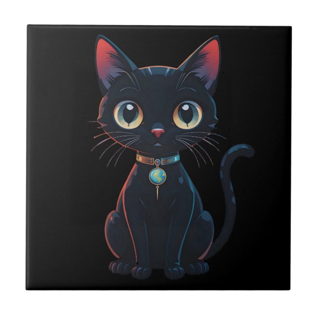 Little Spooky Black Cat Tile (Front)