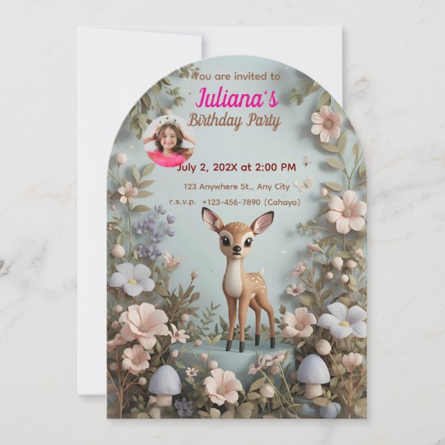 Little Spotted Deer Woodland Birthday Invitation – (Front)