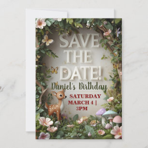 Little Spotted Deer Woodland Birthday Save the Dat