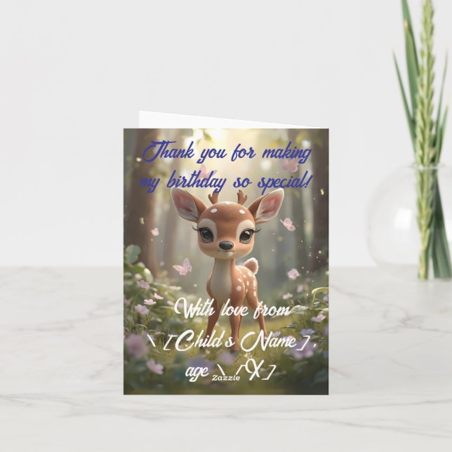 Little Spotted Deer Woodland Birthday  Thank You Card (Back)