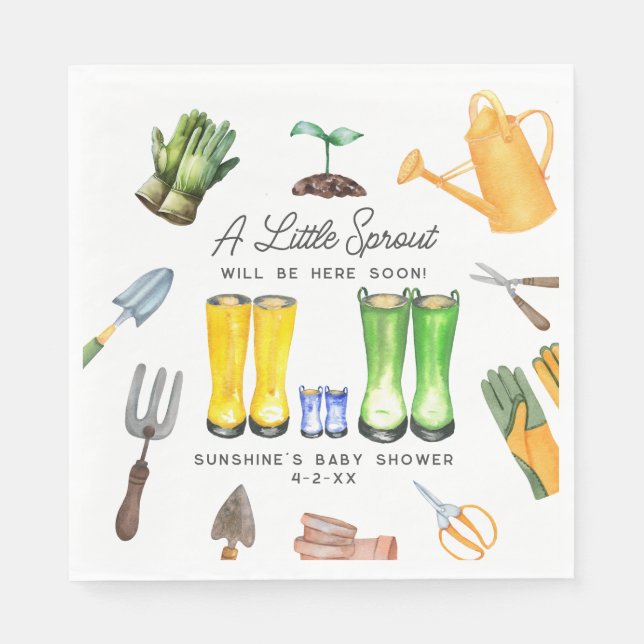 Little Sprout Blue Rain Boots Garden Baby Shower Napkin (Front)
