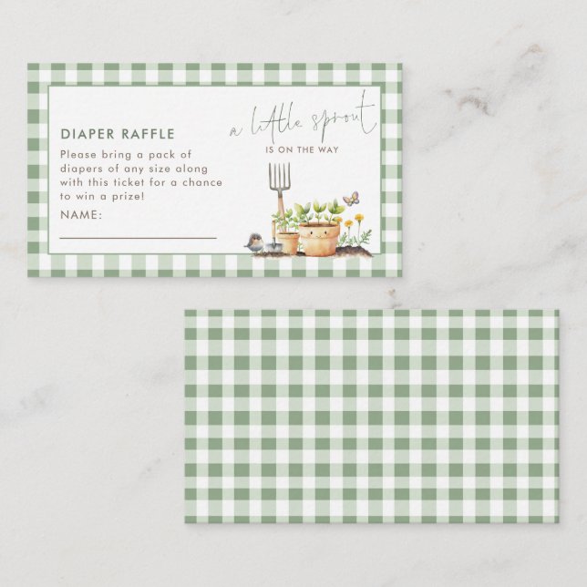 Little Sprout Diaper Raffle Gingham Baby Shower  Enclosure Card (Front/Back)