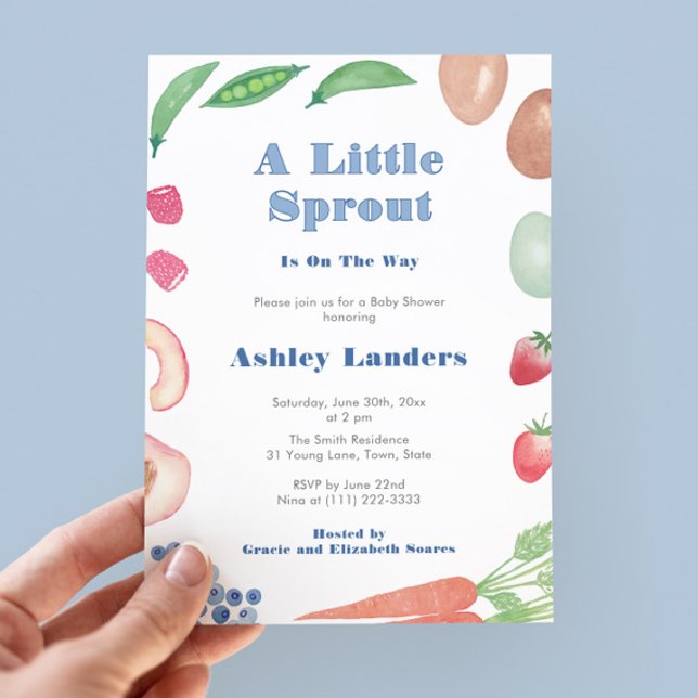 Little Sprout Farmers Market Baby Boy Shower Invitation (Little Sprout Farmers Market shower invitation to welcome a baby boy. With original watercolor icons)
