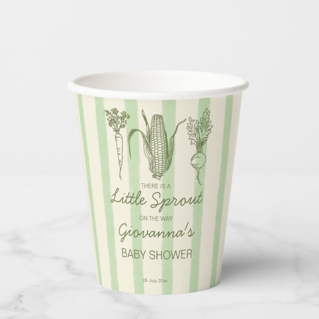 Little sprout farmers market baby shower monogram  paper cups (Front)