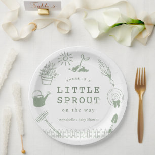 Little Sprout Hand-drawn Garden Baby Shower Paper Plate