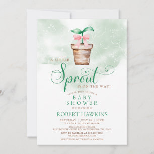 Little Sprout is on the Way Garden Bow Baby Shower Invitation