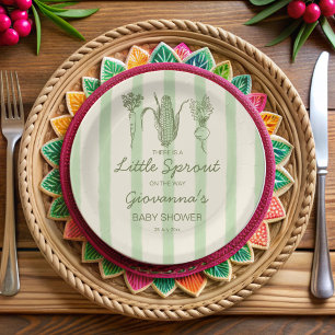 Little sprout is on the way stripped Baby Shower Paper Plate