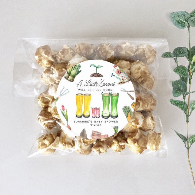 Little Sprout Pink Rain Boots Garden Baby Shower Classic Round Sticker (Creator Uploaded)