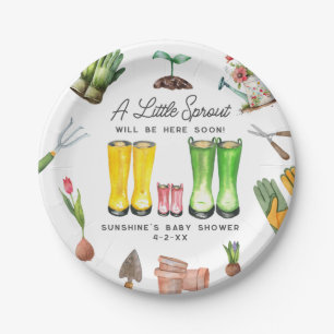 Little Sprout Pink Rain Boots Garden Baby Shower Paper Plate