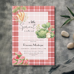 Little Sprout Red Gingham Veggie Baby Shower Invitation