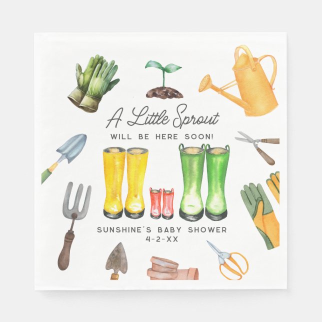Little Sprout Red Rain Boots Garden Baby Shower Napkin (Front)