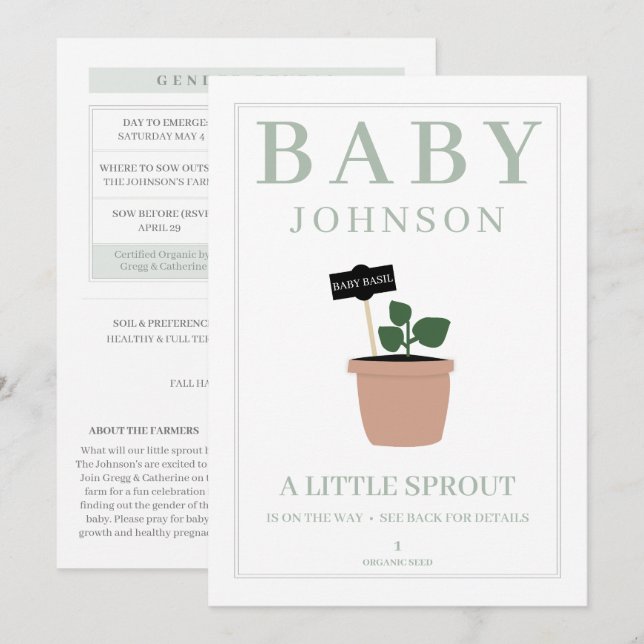 Little Sprout Seed Packet Gender Reveal Invites (Front/Back)