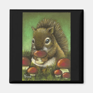Little squirrel and mushrooms magnet