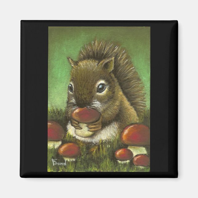 Little squirrel and mushrooms magnet (Front)