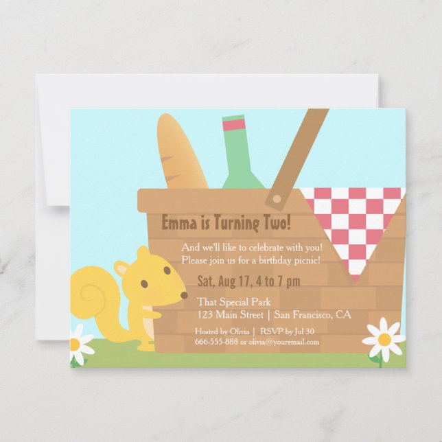Little Squirrel Park Picnic Kids Birthday Party Invitation (Front)