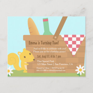 Little Squirrel Park Picnic Kids Birthday Party Invitation