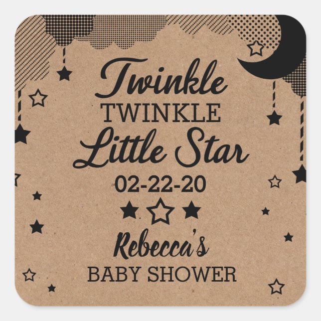Little Star Baby Shower Kraft Paper Look Thank You Square Sticker (Front)