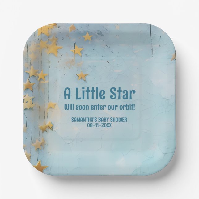 Little Star blue baby shower Paper Plate (Front)