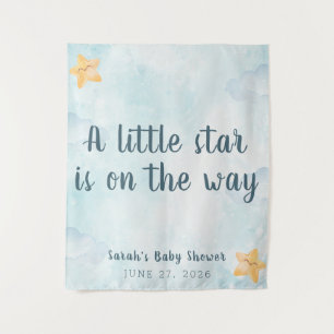 Little Star Blue Sky Clouds Baby Shower Backdrop Tapestry