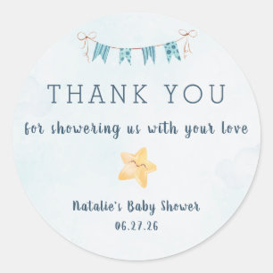 Little Star Blue Sky Thank You Baby Shower Classic Round Sticker