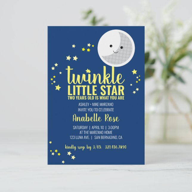 little star BOY or GIRL 2nd BIRTHDAY PARTY navy In Invitation (Standing Front)