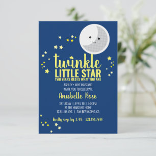little star BOY or GIRL 2nd BIRTHDAY PARTY navy In Invitation