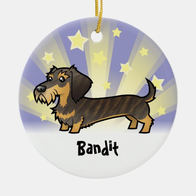 Little Star Dachshund (wirehair) Ceramic Tree Decoration (Front)