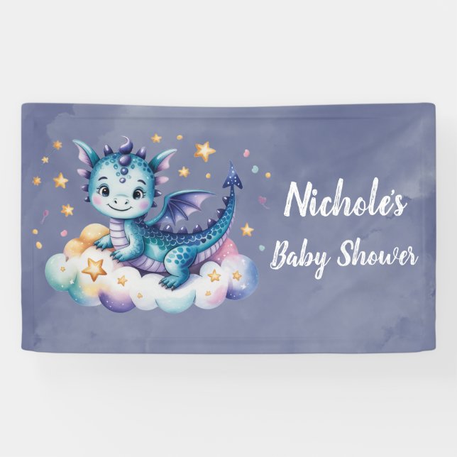 Little Star Dragon Boy Baby Shower Banner (Horizontal)