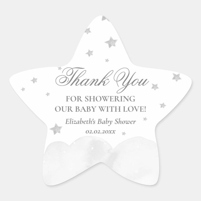 Little Star Grey Baby Shower Thank You Star Sticke Star Sticker (Front)
