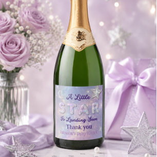 Little Star Is Landing Soon Celestial Baby Shower Sparkling Wine Label