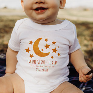 Little Star Name Moon & Star Watercolor Whimsical  Baby Bodysuit