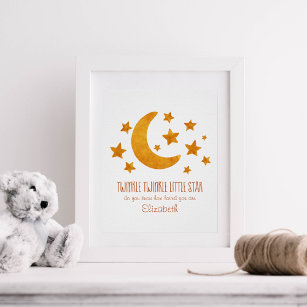 Little Star Name Moon & Star Watercolor Whimsical  Poster