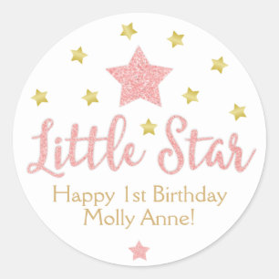 Little Star Pink Glitter & Gold Birthday Classic Round Sticker