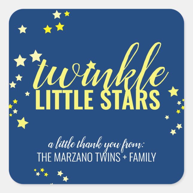 little star twins BABY SHOWER yellow navy favour Square Sticker (Front)