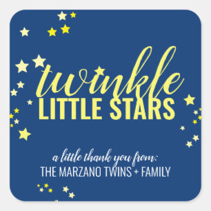 little star twins BABY SHOWER yellow navy favour Square Sticker