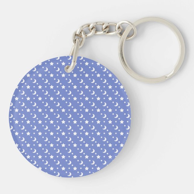 Little Stars and Moons Pattern on Blue Key Ring (Back)