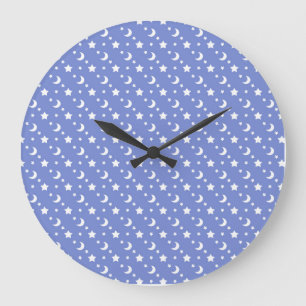 Little Stars and Moons Pattern on Blue Large Clock