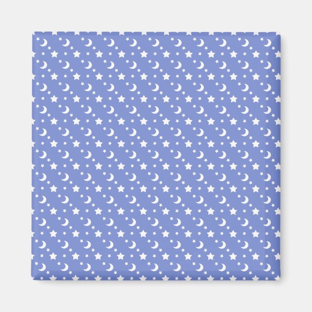 Little Stars and Moons Pattern on Blue Magnet (Front)