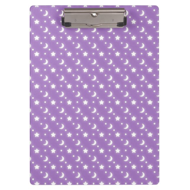 Little Stars and Moons Purple Background Pattern Clipboard (Front)
