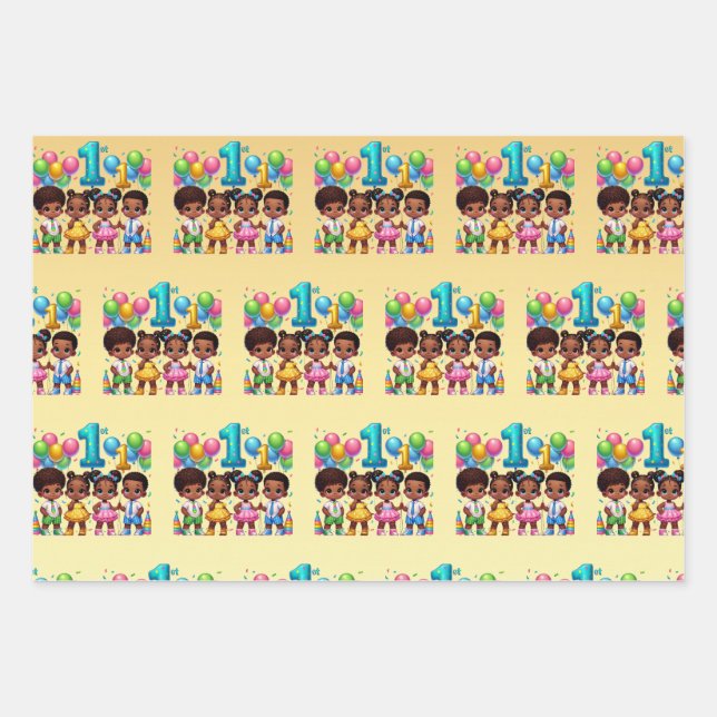Little Stars First Birthday Bash Wrapping Paper Sheet (Front)